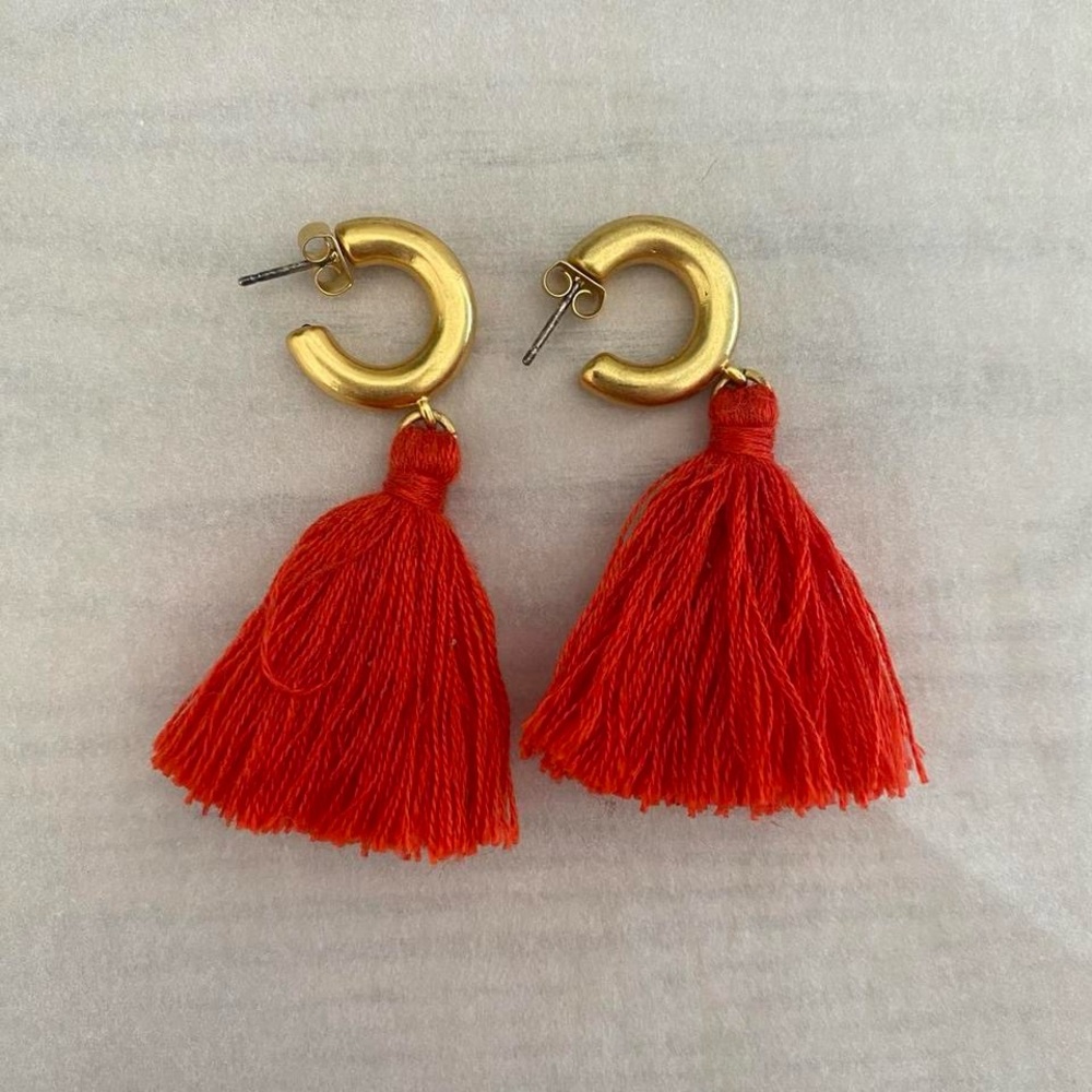 Madewell Gold and Red Tassel Earrings